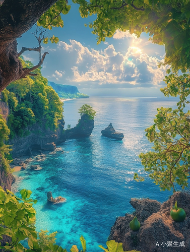 巴厘岛最美海滩壮观的蓝色海洋与绿树绝美景色