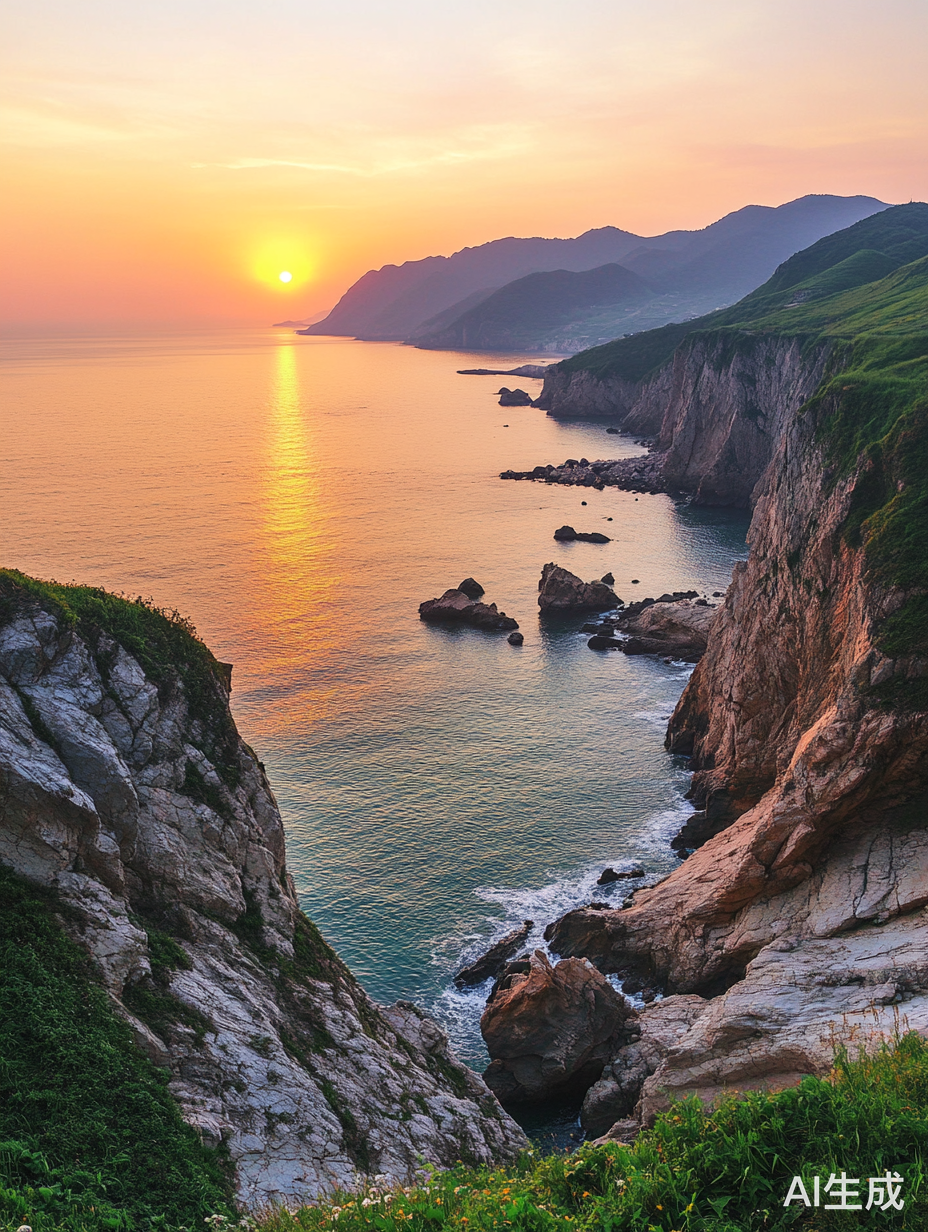 海岸线下的美丽日落