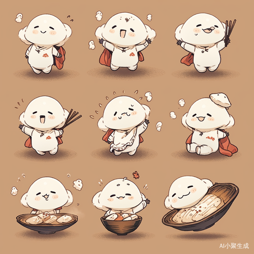 可爱小饺子角色的多样姿态与表情展示