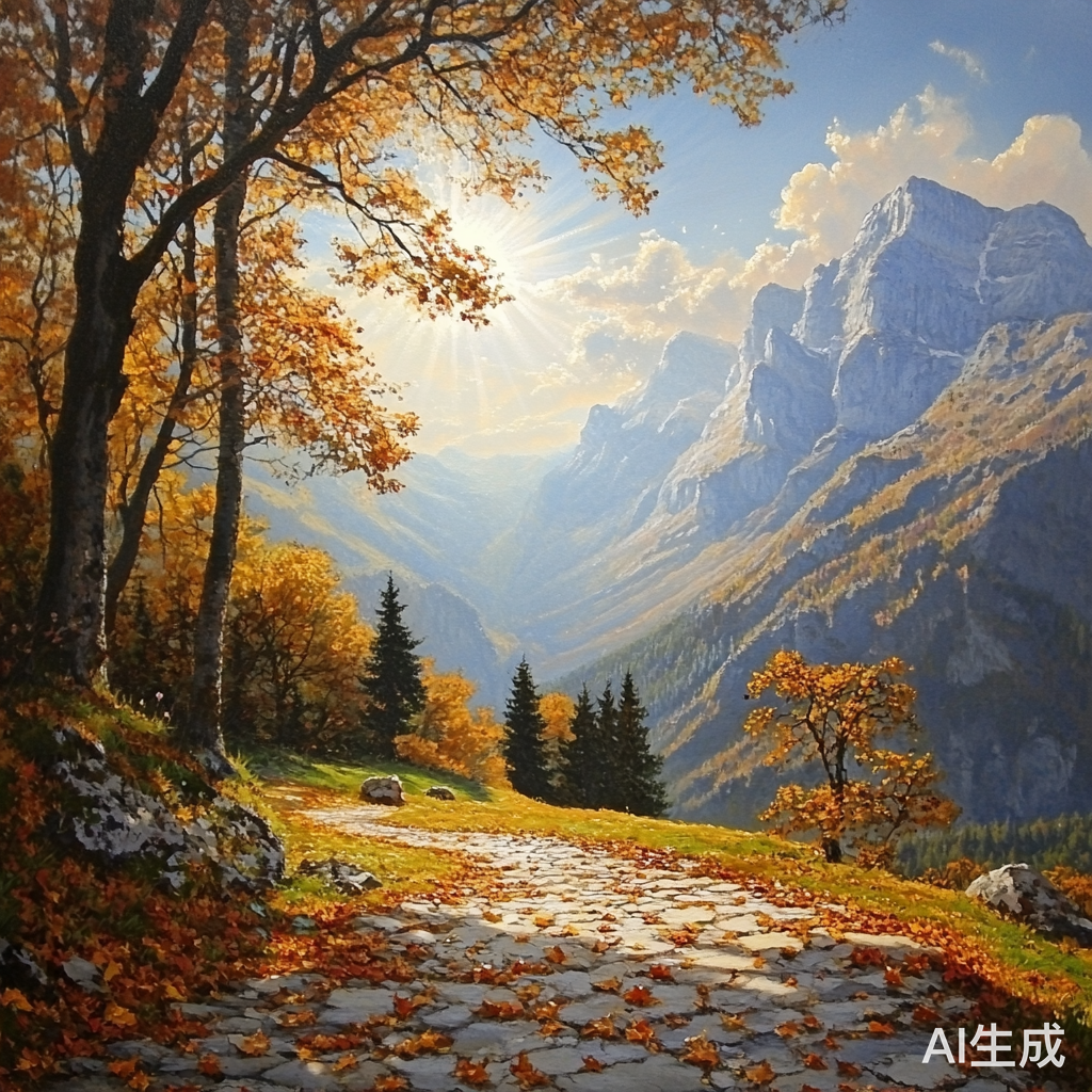 秋风中的阳光与落叶山林景色