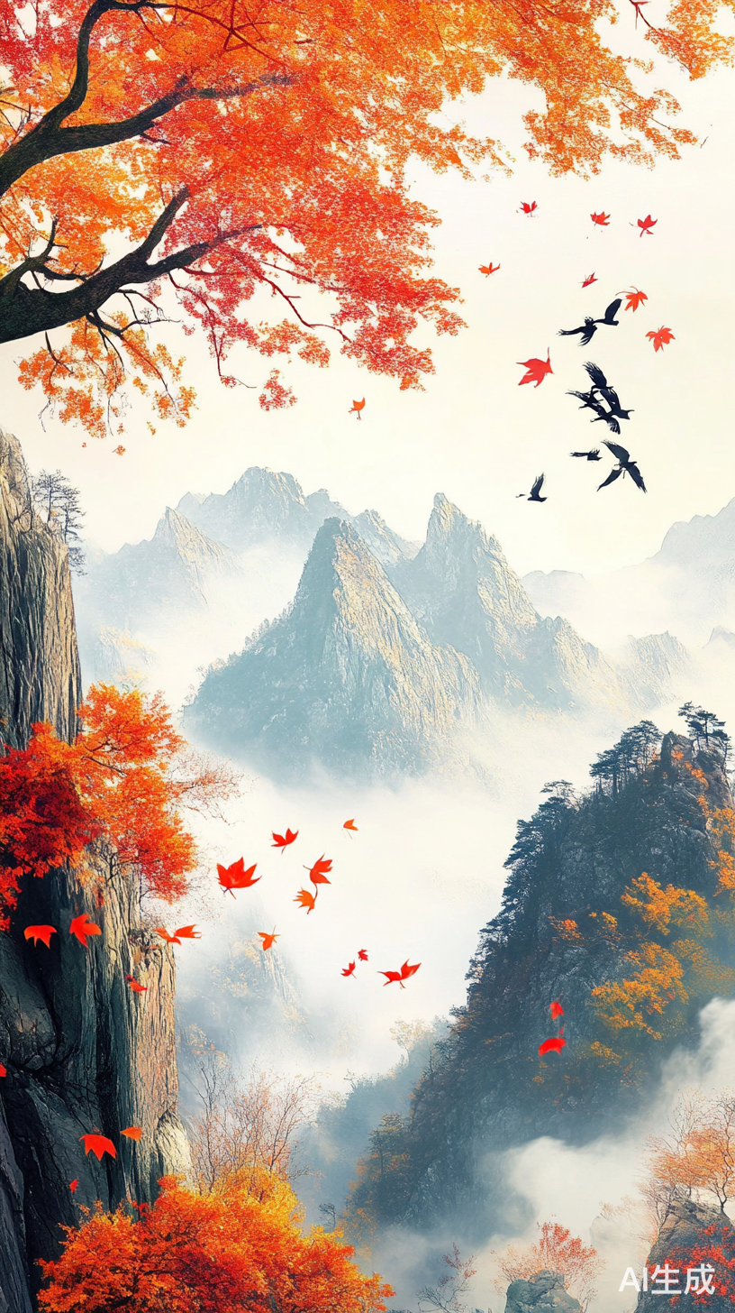 阳光洒落在秋风中的山林树叶