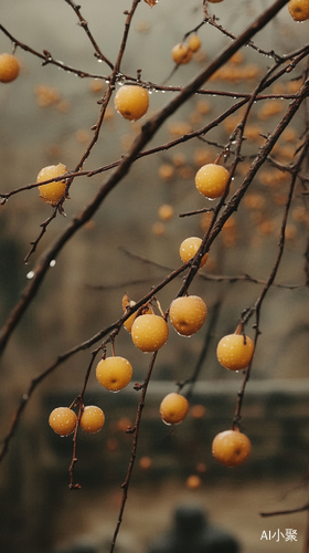 傍晚细雨中梅子轻挂岁月温润与期待