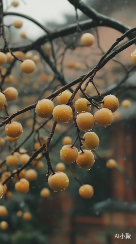 傍晚细雨中梅子轻挂岁月温润与期待