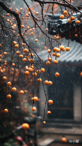 傍晚细雨中梅子轻挂岁月温润与期待