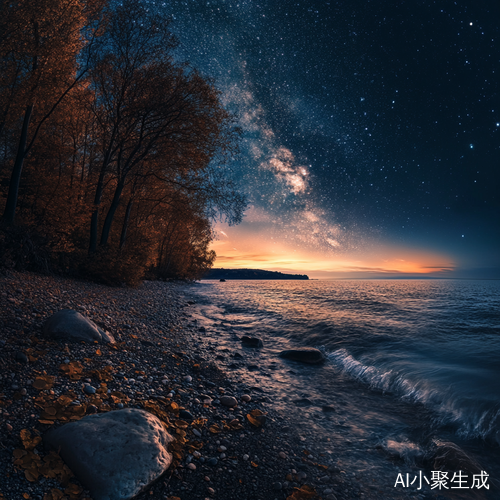 秋天大海星空摄影广角视角的美景