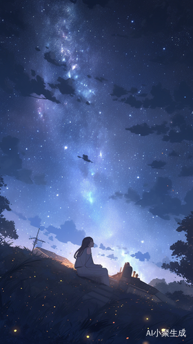 夜晚床上仰望窗外星空的宁静时刻