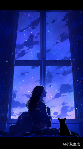 夜晚床上仰望窗外星空的宁静时刻
