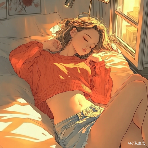 韩式极简风格漫画插图温馨浪漫卧室场景
