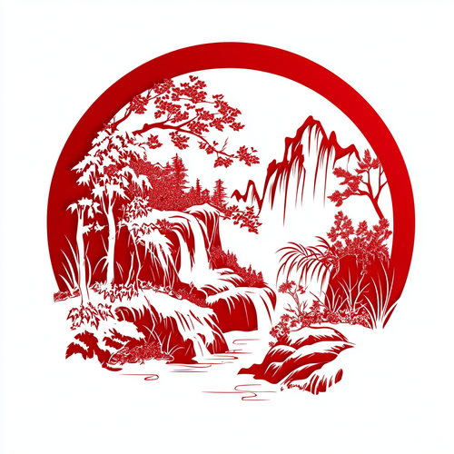 极简红色羊城剪纸矢量镂空设计