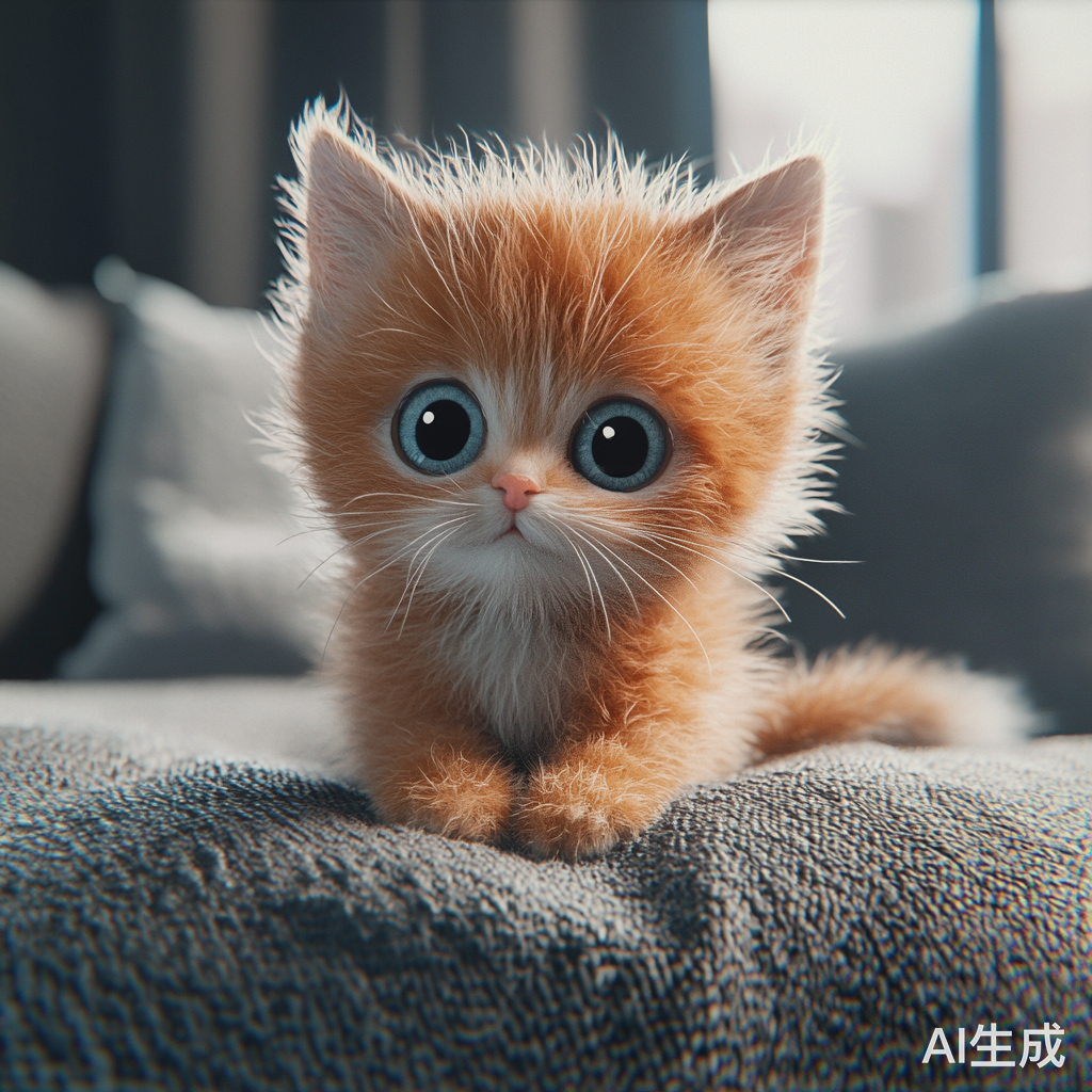 超可爱小猫坐在沙发上好奇探索周围世界