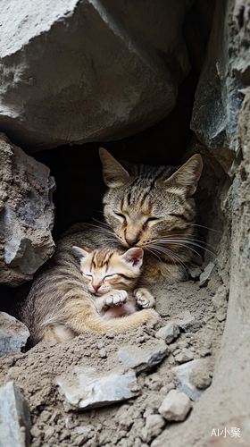 猫妈妈在地震中无畏保护幼崽的感人瞬间