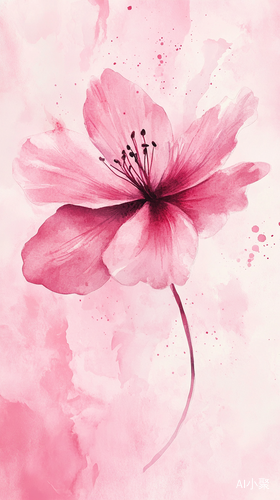 Light Pink and Dark Maroon Watercolor Flower Art