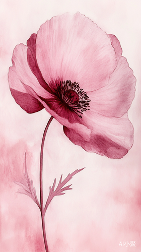 Light Pink and Dark Maroon Watercolor Flower Art