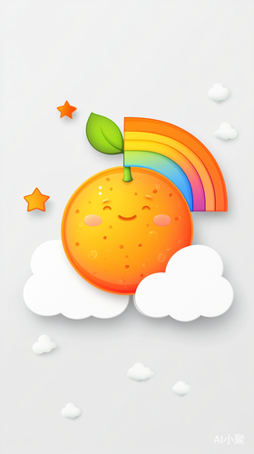 Cute Sunkist Orange Cloud Rainbow Logo Design with 3D Effects