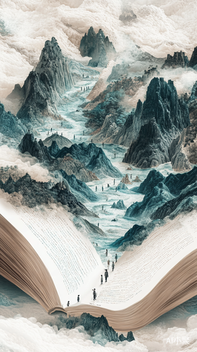 Minimalist Illustration of Open Book as Ancient Mountains