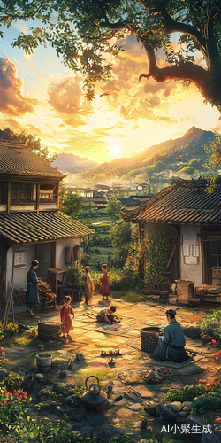 宋朝风格的山间院子日常生活场景