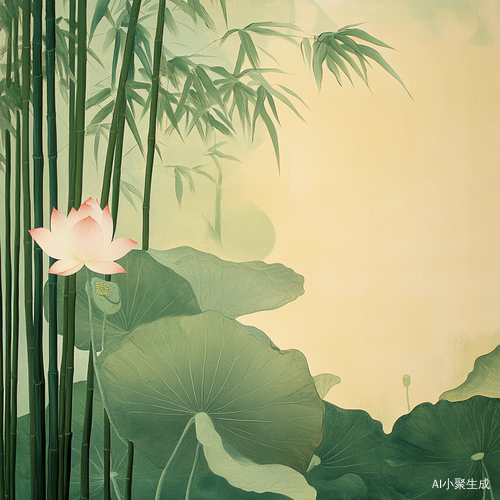 清正背景荷花竹叶的意境表现