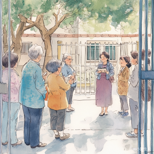 小学校门口的老人和阿姨们等待放学的孩子们