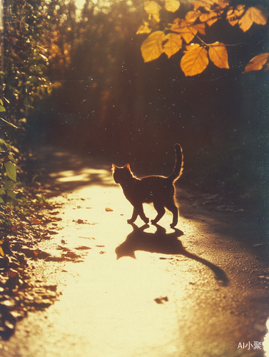 Vintage Cat Walking Film Photography in Polaroid Style