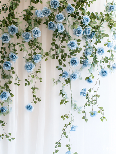 Dreamy Rococo Blue Roses on Ethereal White Background