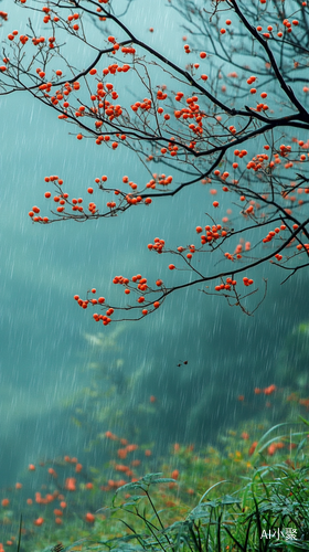 秋夜雨中自然声音的空灵与宁静