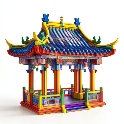 中国亭子风格3D全貌光影与色彩的巧妙结合