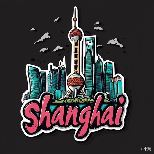 Shanghai Sticker with Oriental Pearl Tower Traditional Animation Graffiti