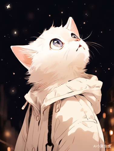 萌系少年猫兽在星空下的夜晚沉思