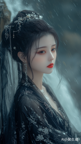 倩女幽魂聂小倩黑白薄纱裙红唇妩媚瀑布幽境