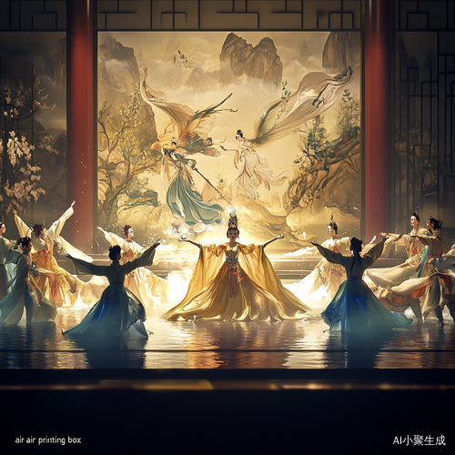 中国戏曲大舞台水元素插图表演的动漫风格创作