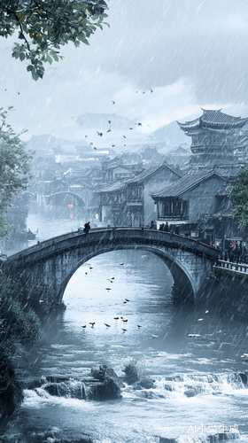 江南古镇小桥流水烟雨蒙蒙的美景