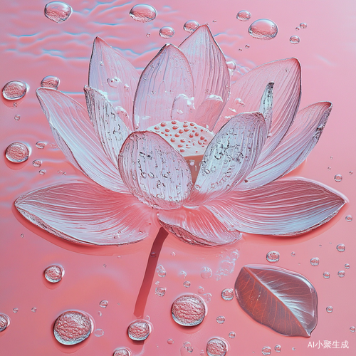 莲花浮出水面清晰特写与水滴细节摄影