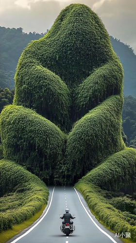 爱心形状山地骑行在翠绿植物与树林间