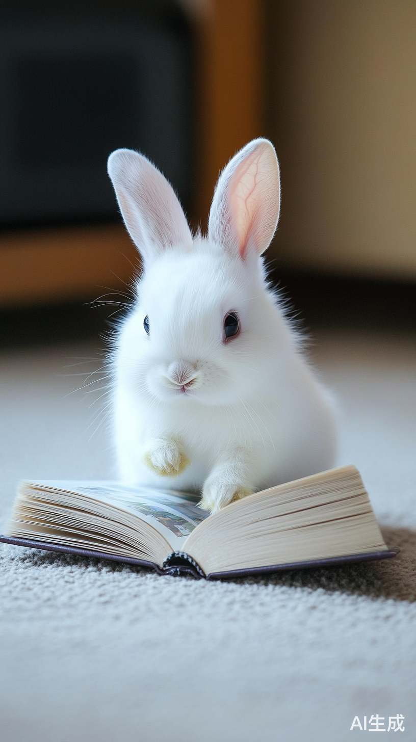 客厅地板上的小白兔与画册的奇妙世界