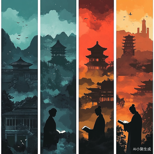 淡水彩古镇风景下的男性读书剪影