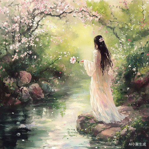 桃花映月下的春色诗画相思