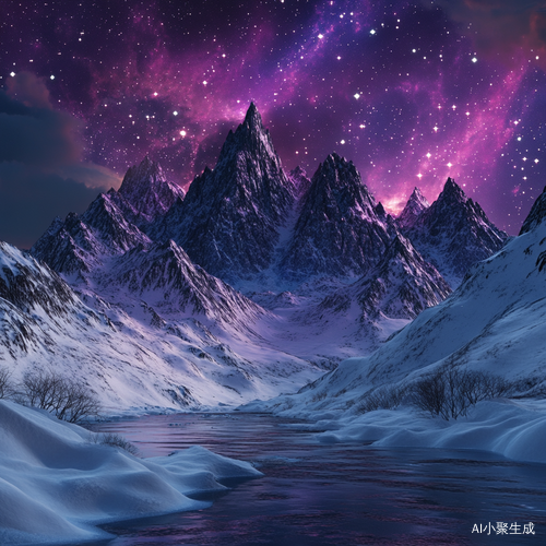 白天雪山紫色极光与五彩斑斓星空的奇幻景色