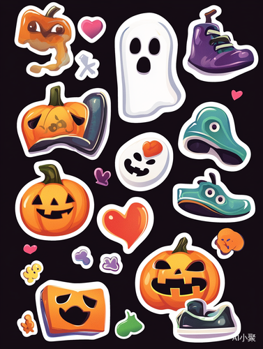 Cute Cartoon Halloween Stickers with Pumpkins Ghosts and Playful Characters