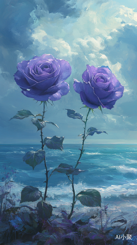 Dreamy Purple Roses in Oceanic Landscape