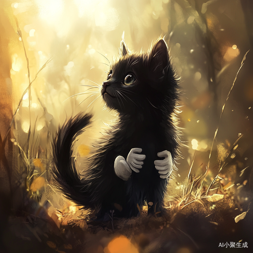 暖阳下的白手套小黑猫与呆萌眼神的邂逅