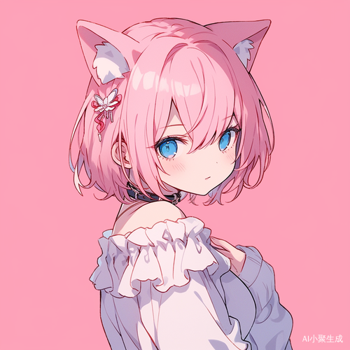 Charming Cat Girl with Bright Blue Eyes and Playful Style