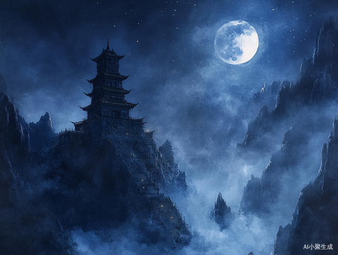云雾缭绕中的古老寺庙与高塔