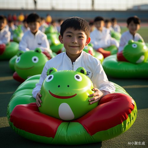 吉林体育中心校园活动学生与青蛙玩具互动