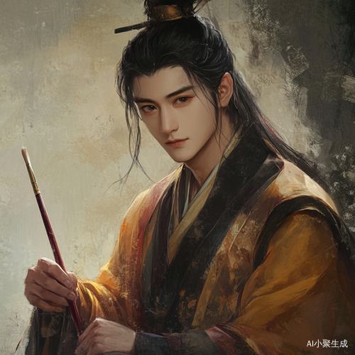 唐朝诗人李贺手持毛笔的形象