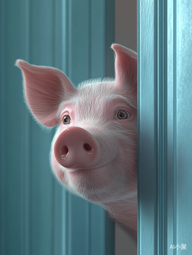 United Kingdom Short Haired Pig Peeking Behind Blue Background