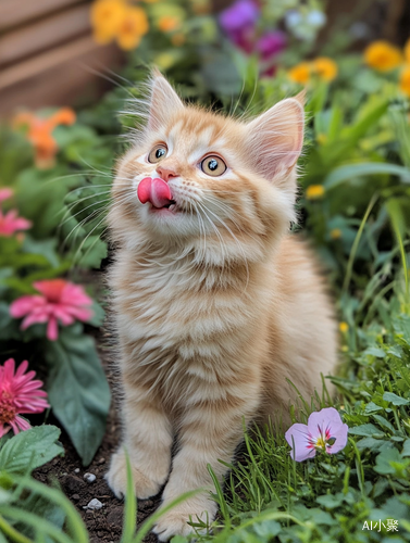 可爱金渐层小猫咪在花园里调皮撒娇