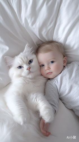 Cuddly Ragdoll Cat and Baby Boy Sleeping Together