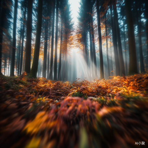 Foggy Autumn Forest with Colorful Leaves in Soft Light