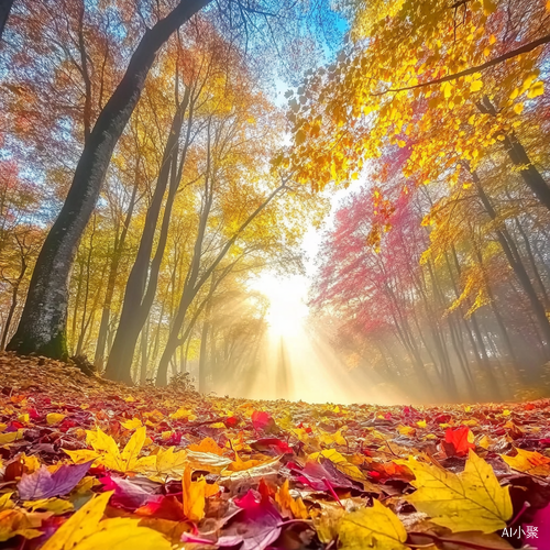 Foggy Autumn Forest with Colorful Leaves in Soft Light