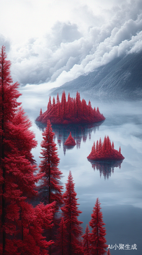 云雾缭绕的湖泊与独特红树的宁静美景